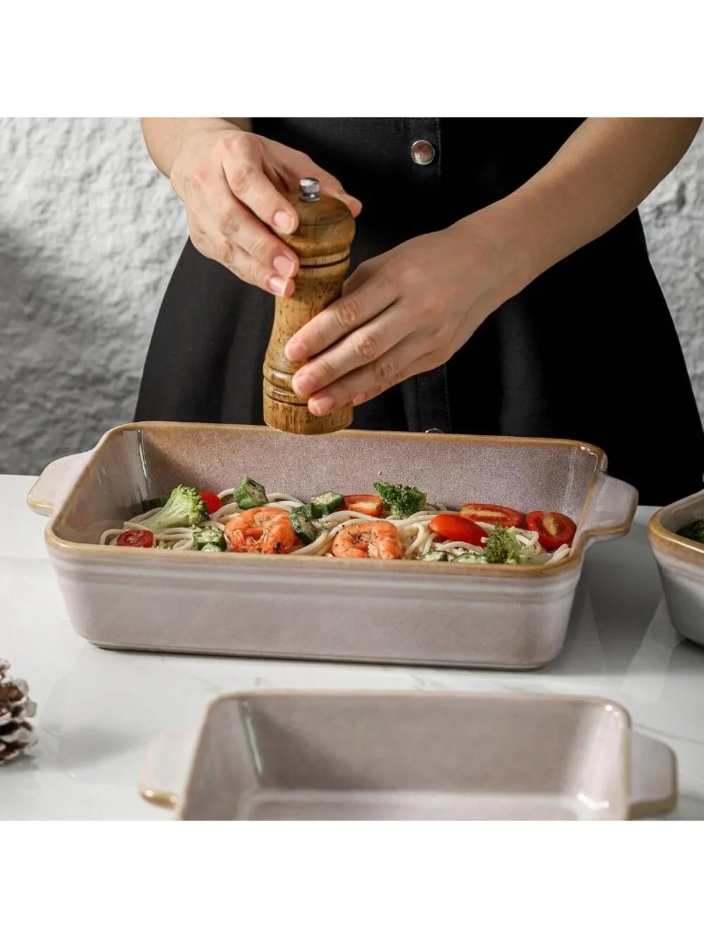 Large Ceramic Baking Dish Set of 3 - Deep Casserole & Lasagna Pans for Oven